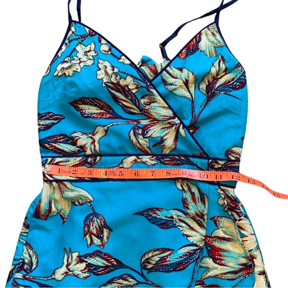 Land of the Free Turquoise Blue Tropical Print Spaghetti Strap High Low Dress XS - Picture 4 of 9